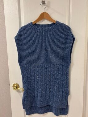 Massimo Dutti Wool Blend Italian Cable-Knit Blue Sweater Vest Tunic Quiet Luxury